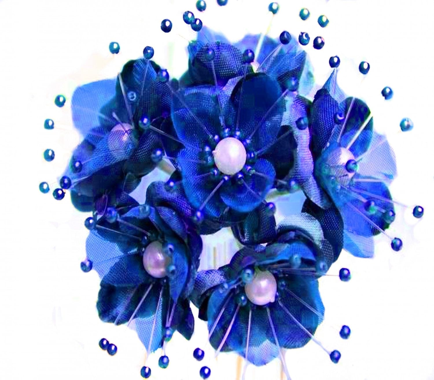 Party Favors Plus Royal Blue Satin Pearl Organza Flowers 72 Count