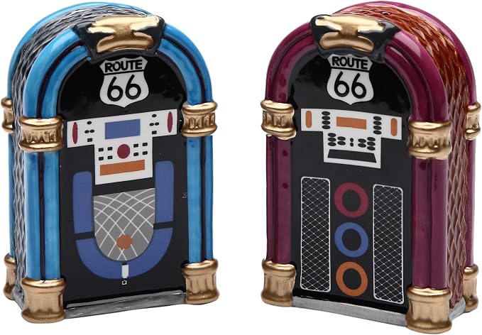 StealStreet Ceramic Blue and Purple Jukebox Salt and Pepper Shakers Set 2.88" H