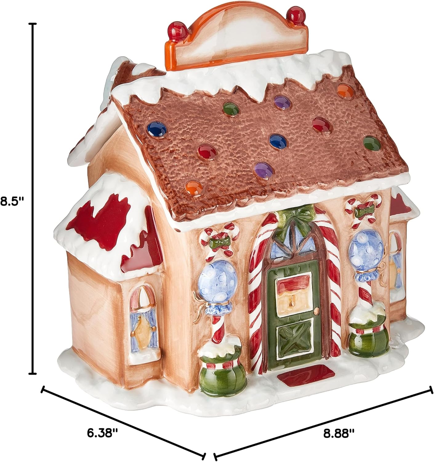 Cosmos Ceramic Santa's Village Candy Jar 8-1/2-Inch