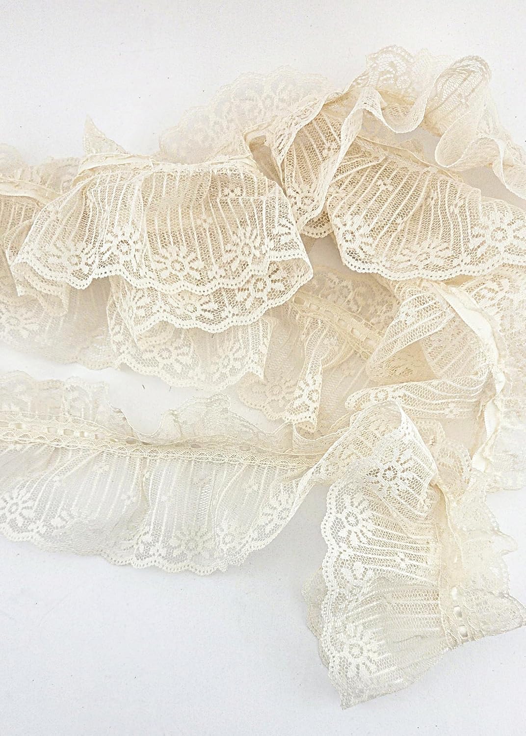 Ivory 2-Tier Ruffled Lace Trim 4" Wide, 2 Yards