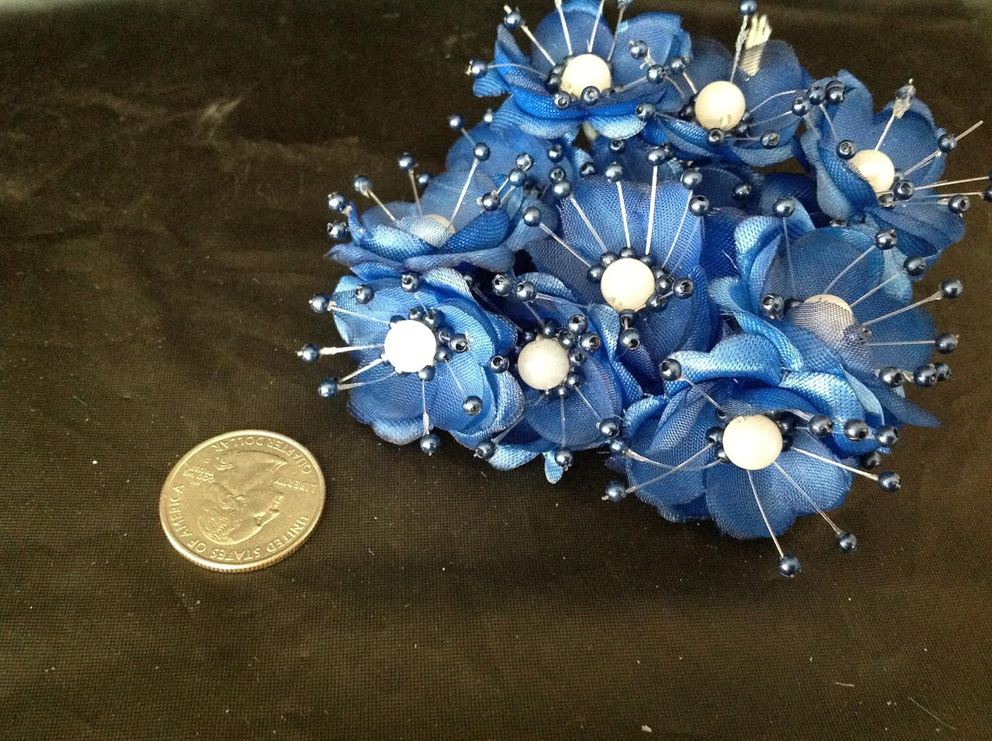 Party Favors Plus Royal Blue Satin Pearl Organza Flowers 72 Count