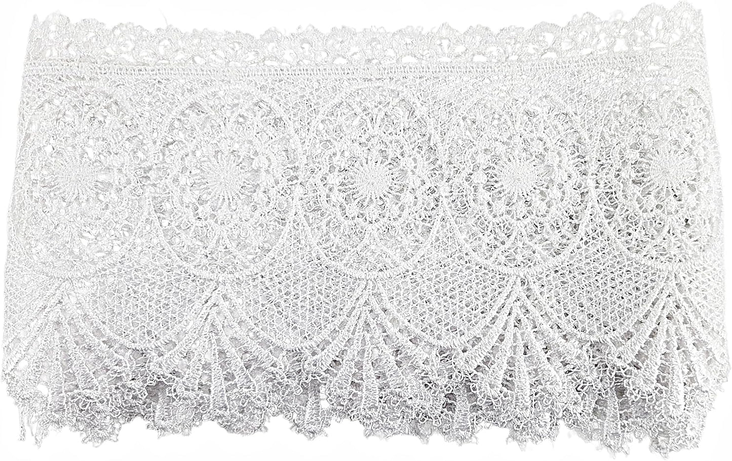 Italian Lace Trim Scalloped Circle Pattern White 4 yd x 15cm