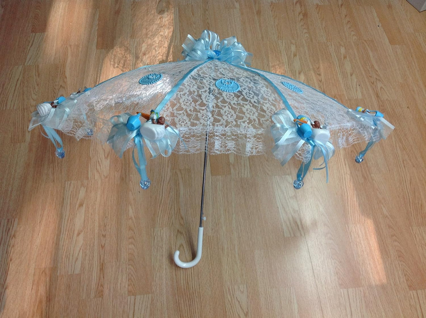 Party Favors Plus Decorated Baby Shower White Lace Umbrella 36" Blue Storks & Pacifiers
