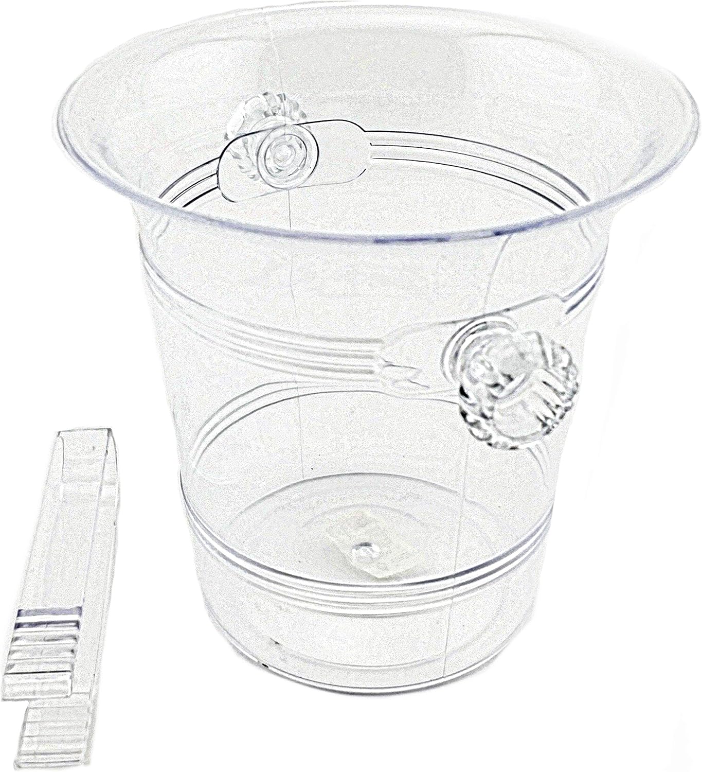 2 Disposable Clear Plastic Base Ice Buckets with Tongs 6.5 x 6 non durable plastic