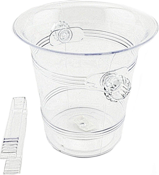 2 Disposable Clear Plastic Base Ice Buckets with Tongs 6.5 x 6 non durable plastic
