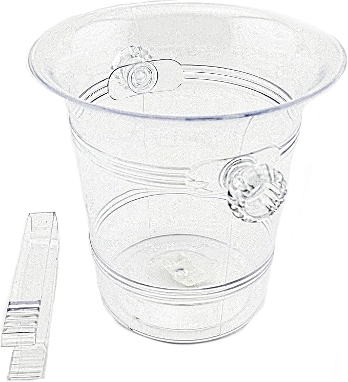 2 Disposable Clear Plastic Base Ice Buckets with Tongs 6.5 x 6 non durable plastic