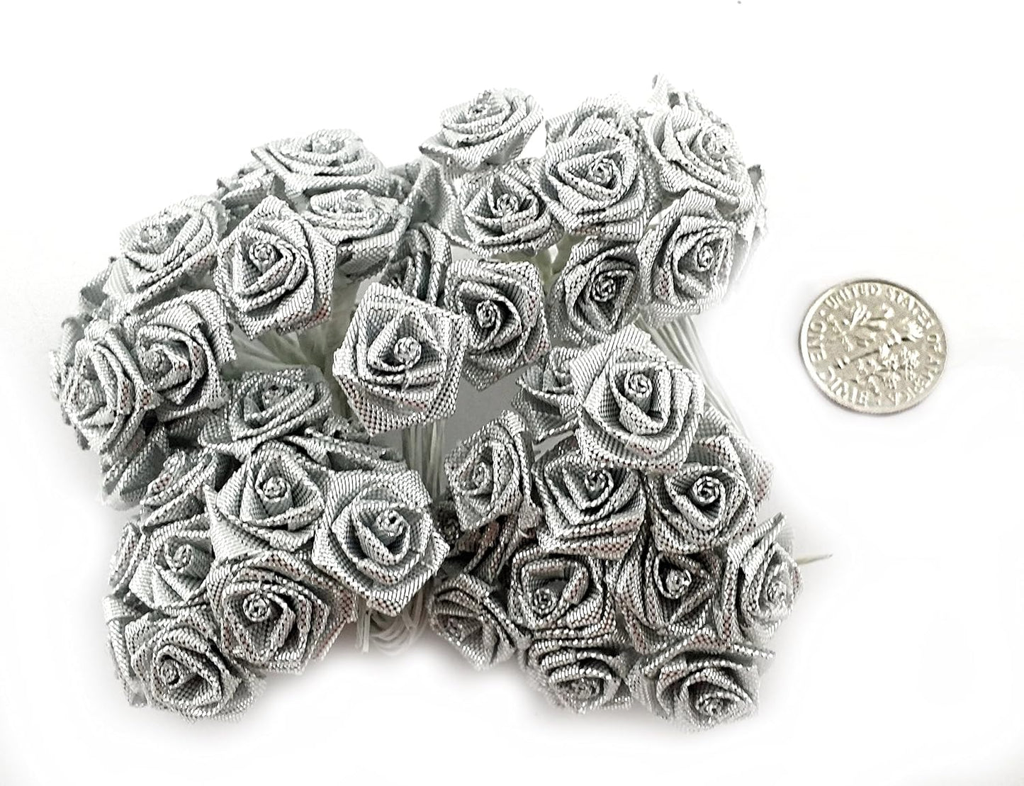 Party Favors Plus Silver Mini Wrap Rose Wedding Flower Pick 144 Count
