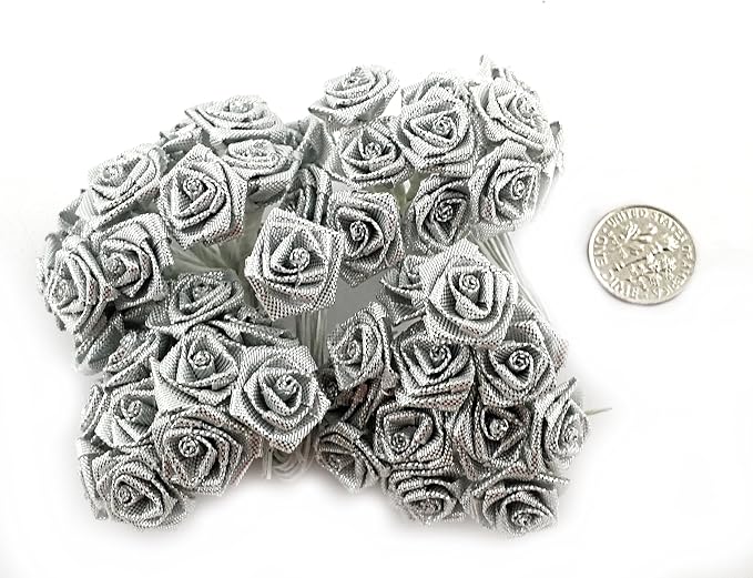 Party Favors Plus Silver Mini Wrap Rose Wedding Flower Pick 144 Count