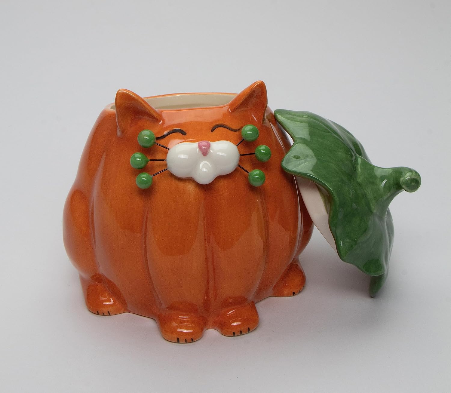 Cosmos Gifts Fine Ceramic Whisker Cat Pumpkin Design Candy Box 5-7/8" H