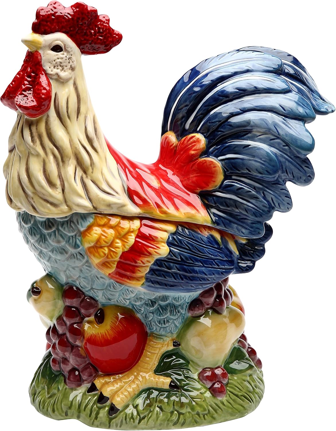 StealStreet Fine Ceramic Painted Standing Rooster on Fruit Kitchen Cookie Jar 12" H Multicolor