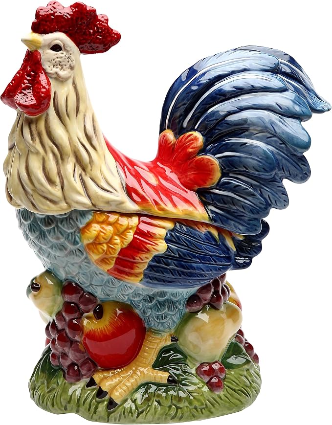 StealStreet Fine Ceramic Painted Standing Rooster on Fruit Kitchen Cookie Jar 12" H Multicolor