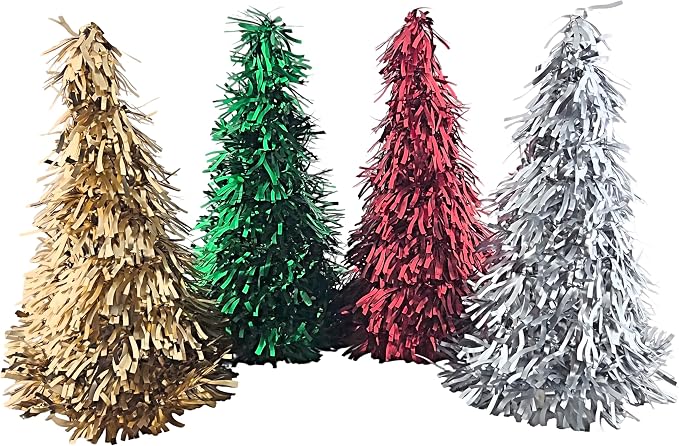 Tabletop Christmas Tinsel Tree Cone 25 cm, Set of 4