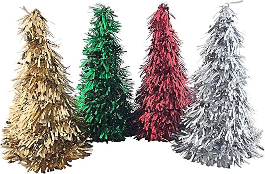 Tabletop Christmas Tinsel Tree Cone 25 cm, Set of 4