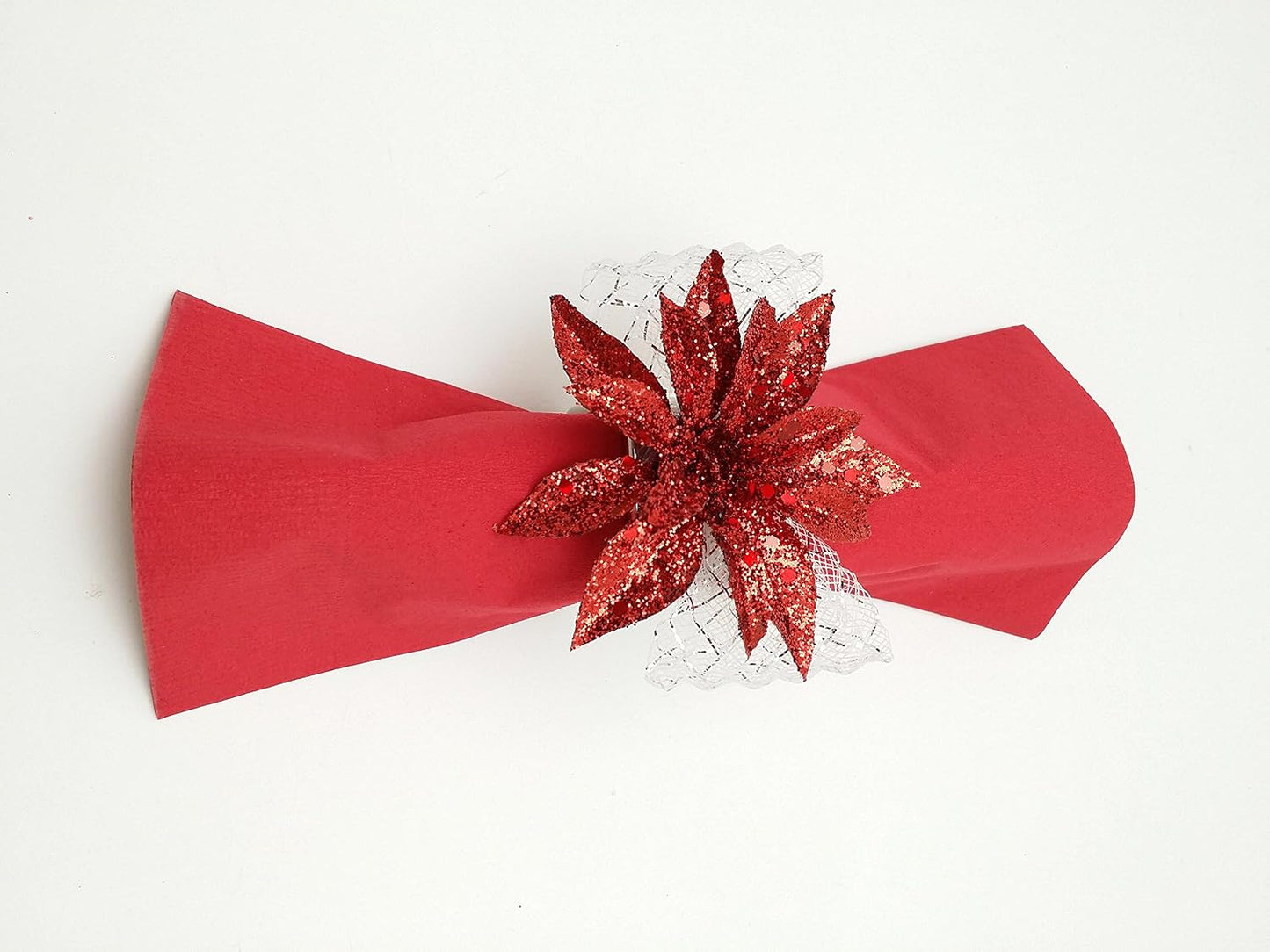 Party Favors Plus Silver Red Poinsettia Plastic Napkin Rings 4 Count
