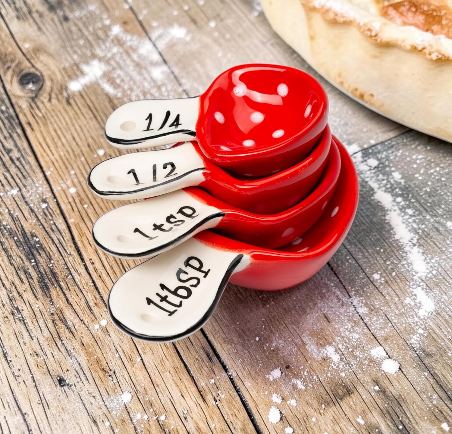 Cosmos Gifts Fine Ceramic Woodland Red Fairy Mushroom Measuring Spoons Set of 4, 3-1/4" L