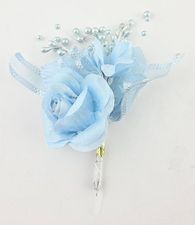 Party Favors Plus Silk Rose Corsage Light Blue 12 Count