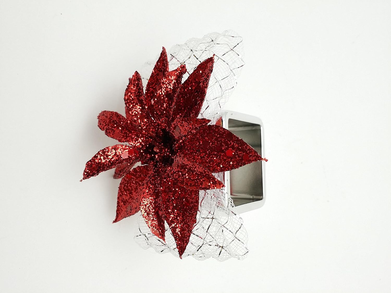 Party Favors Plus Silver Red Poinsettia Plastic Napkin Rings 4 Count