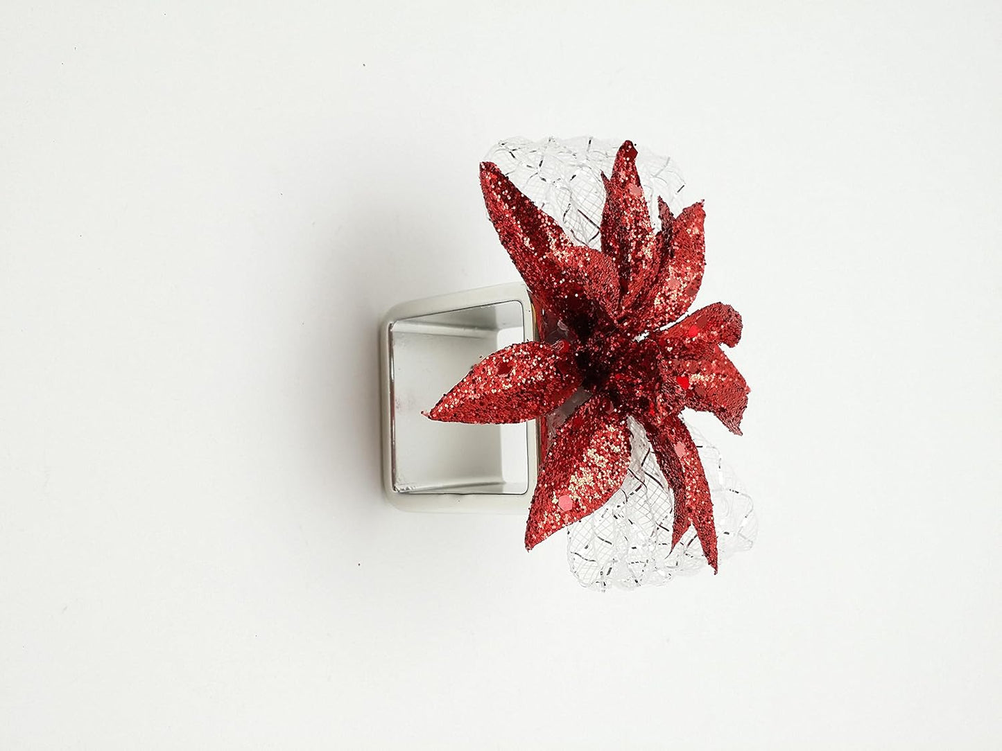 Party Favors Plus Silver Red Poinsettia Plastic Napkin Rings 4 Count