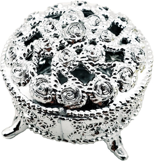 Party Favors Plus Silver Plastic Round Trinket Candy Boxes with Cover 2.25 In 12 Pack