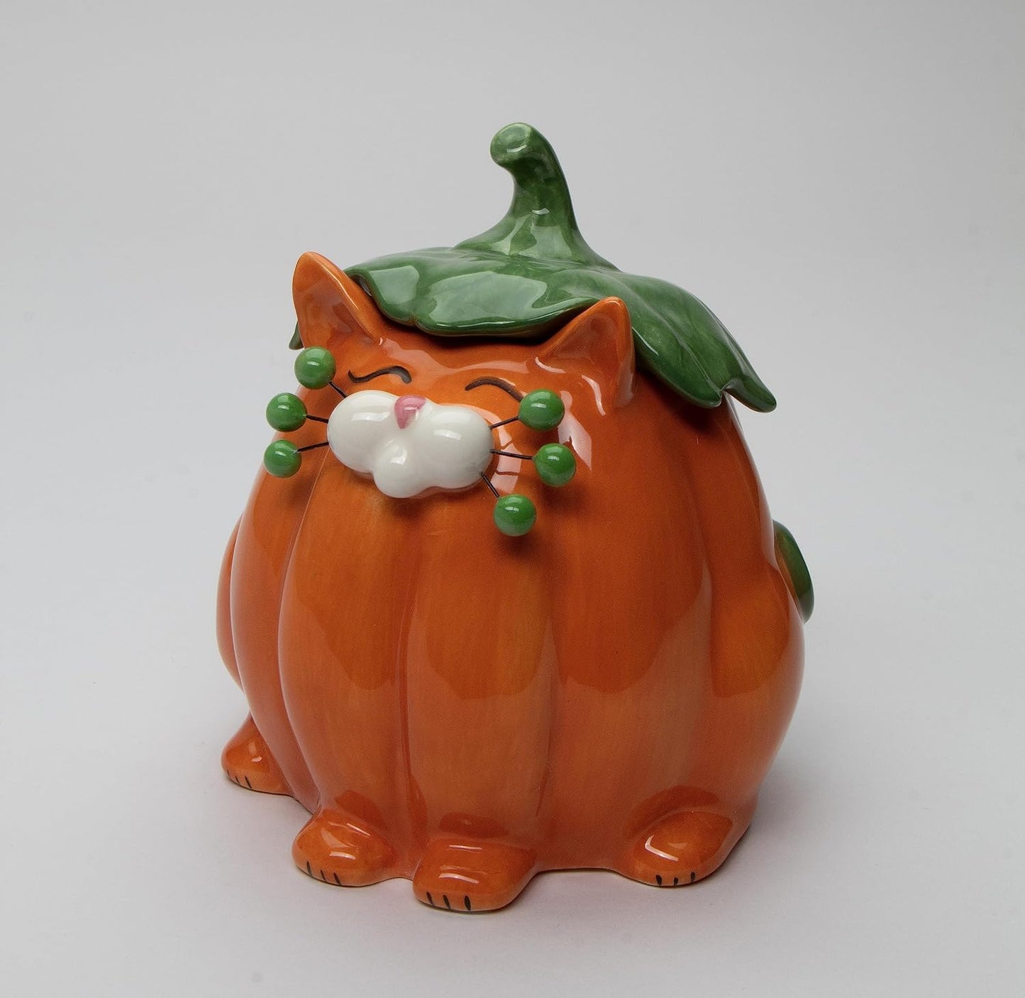 Cosmos Gifts Fine Ceramic Whisker Cat Pumpkin Design Candy Box 5-7/8" H