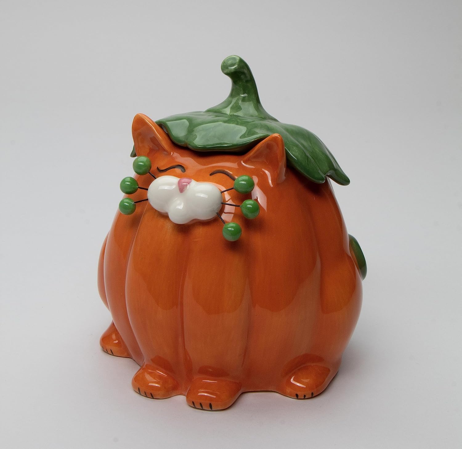 Cosmos Gifts Fine Ceramic Whisker Cat Pumpkin Design Candy Box 5-7/8" H