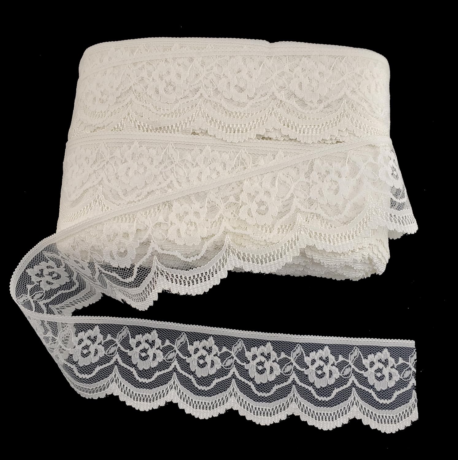 Party Favors Plus White Floral Lace Trim Ribbon 2.5in 10 Yards