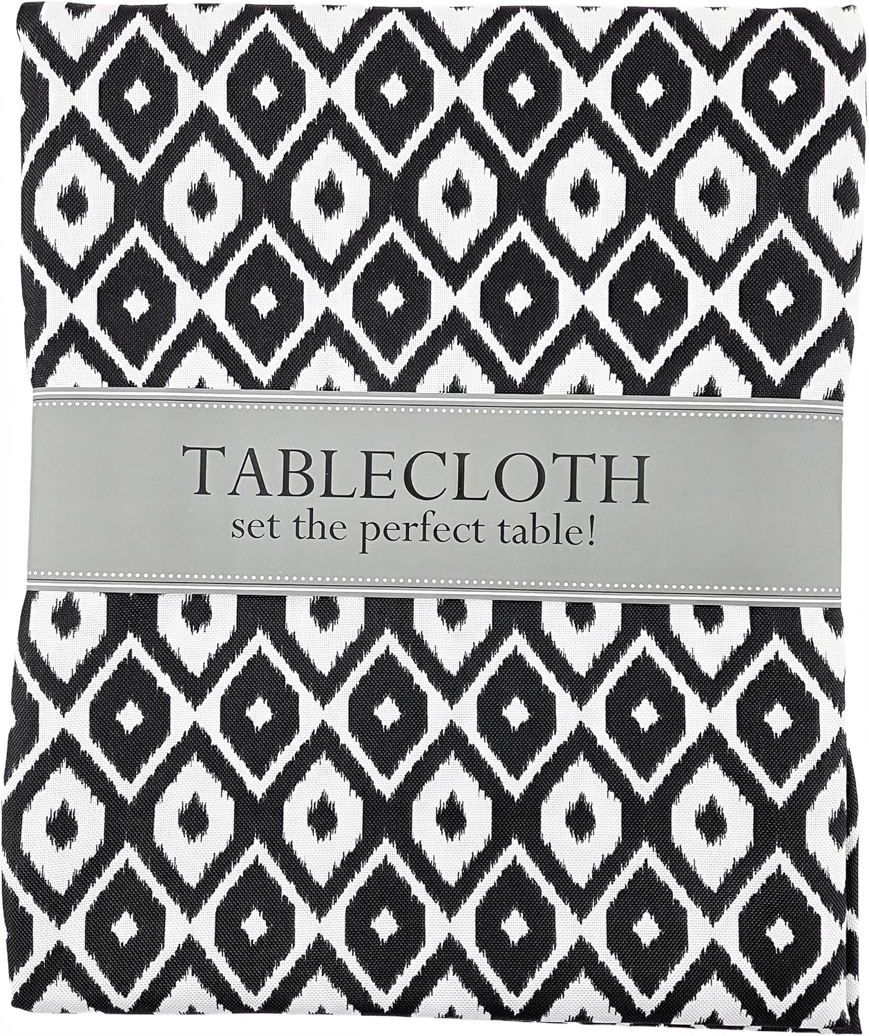 Party Favors Plus Black Ikat Rectangular Tablecloth with Zipper 60 x 120 In