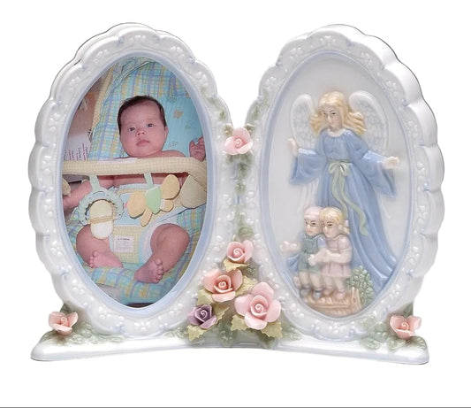 Cosmos Gifts Fine Porcelain Guardian Angel Picture Frame 6" x 2-1/8" x 5" H