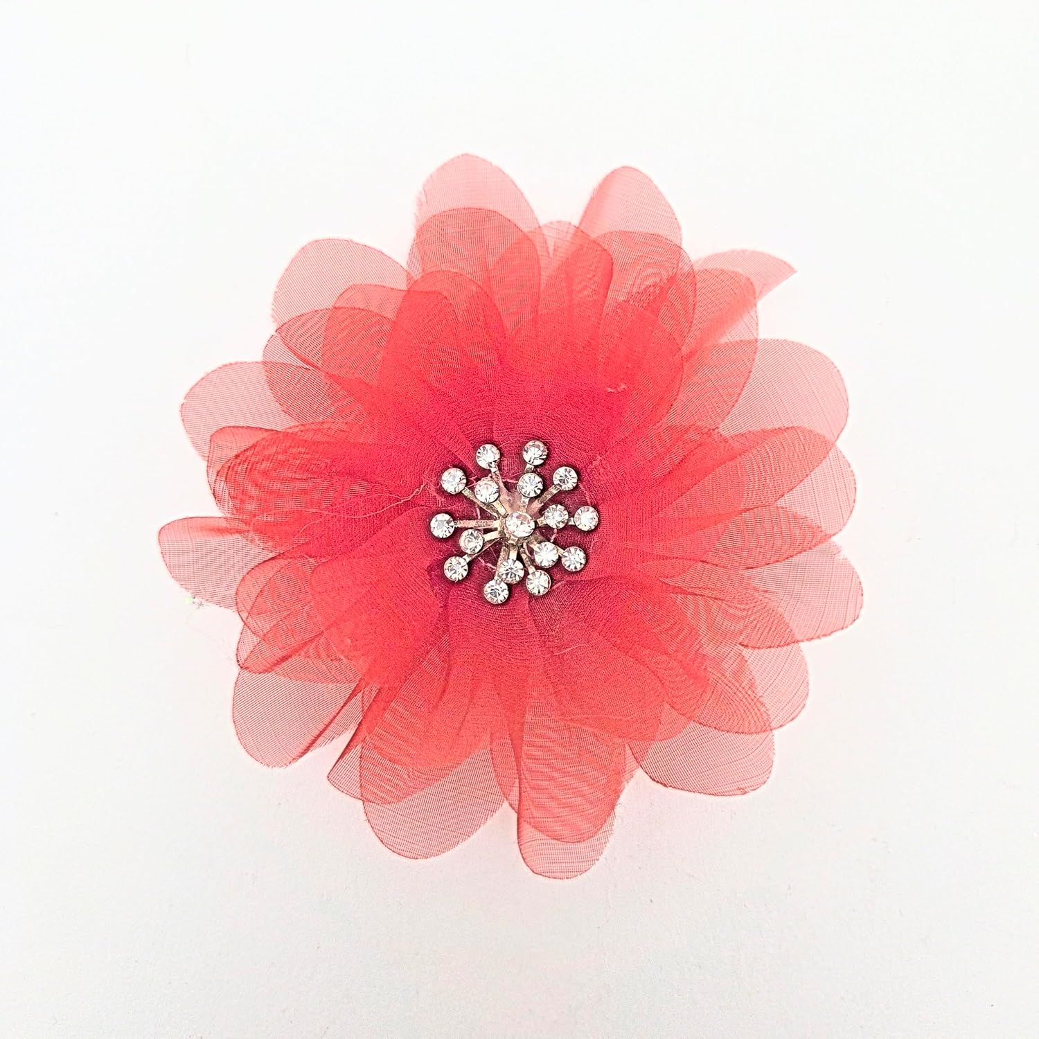 Party Favors Plus Red Organza Flower Corsage with Rhinestone Center 4 Inch Set of 4