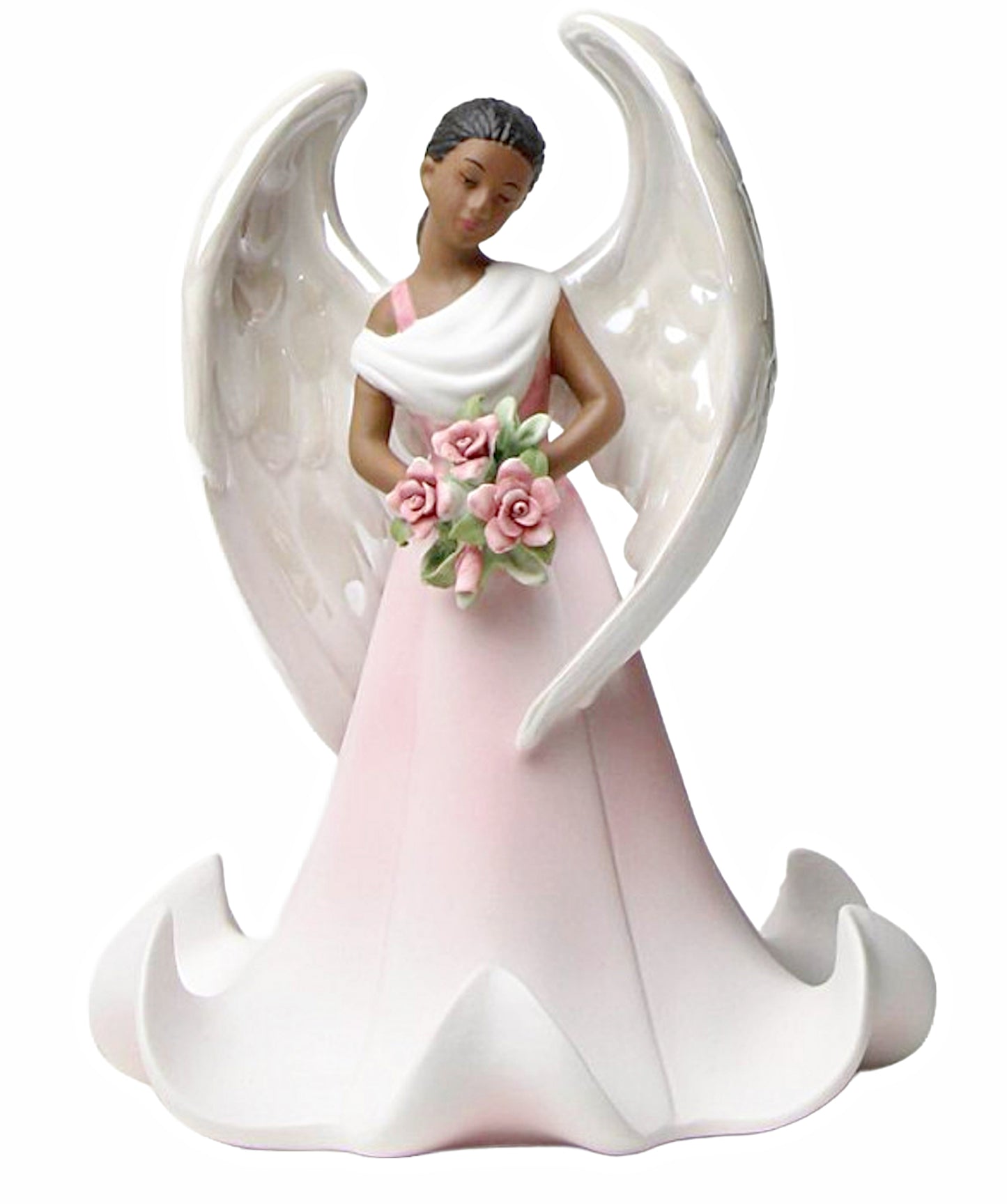 Cosmos Gifts Fine Porcelain Ethnic African American Black Angel of Rose Flowers Collectible Figurine 6-5/8" H