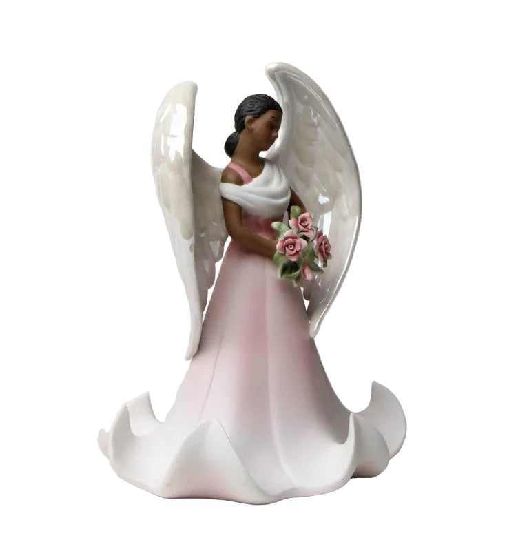 Cosmos Gifts Fine Porcelain Ethnic African American Black Angel of Rose Flowers Collectible Figurine 6-5/8" H