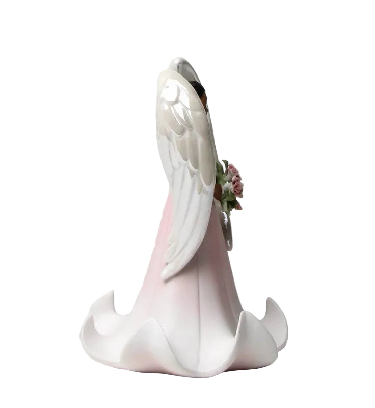 Cosmos Gifts Fine Porcelain Ethnic African American Black Angel of Rose Flowers Collectible Figurine 6-5/8" H