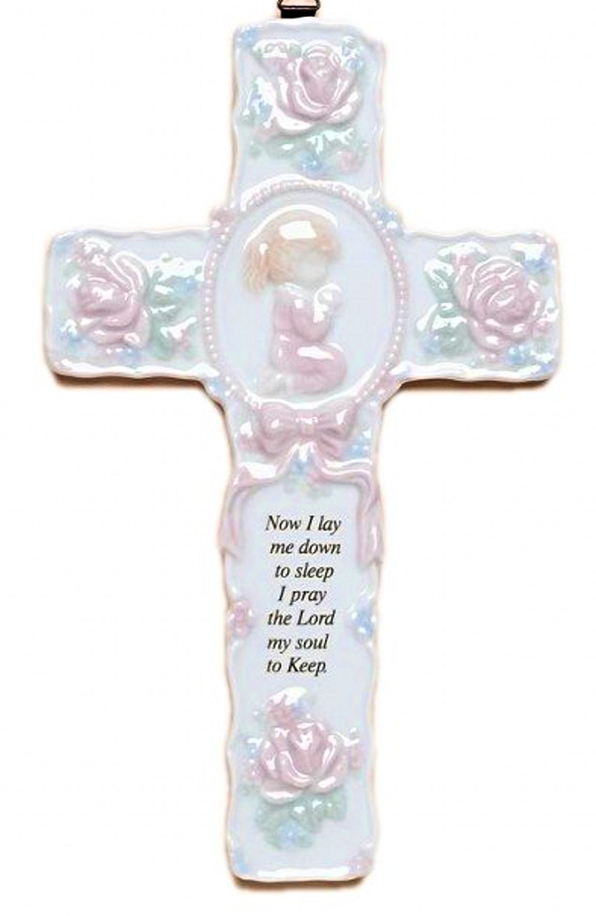 Cosmos Gifts Fine Porcelain Inspirational Cross with Praying Girl Figurine 8-3/4" H