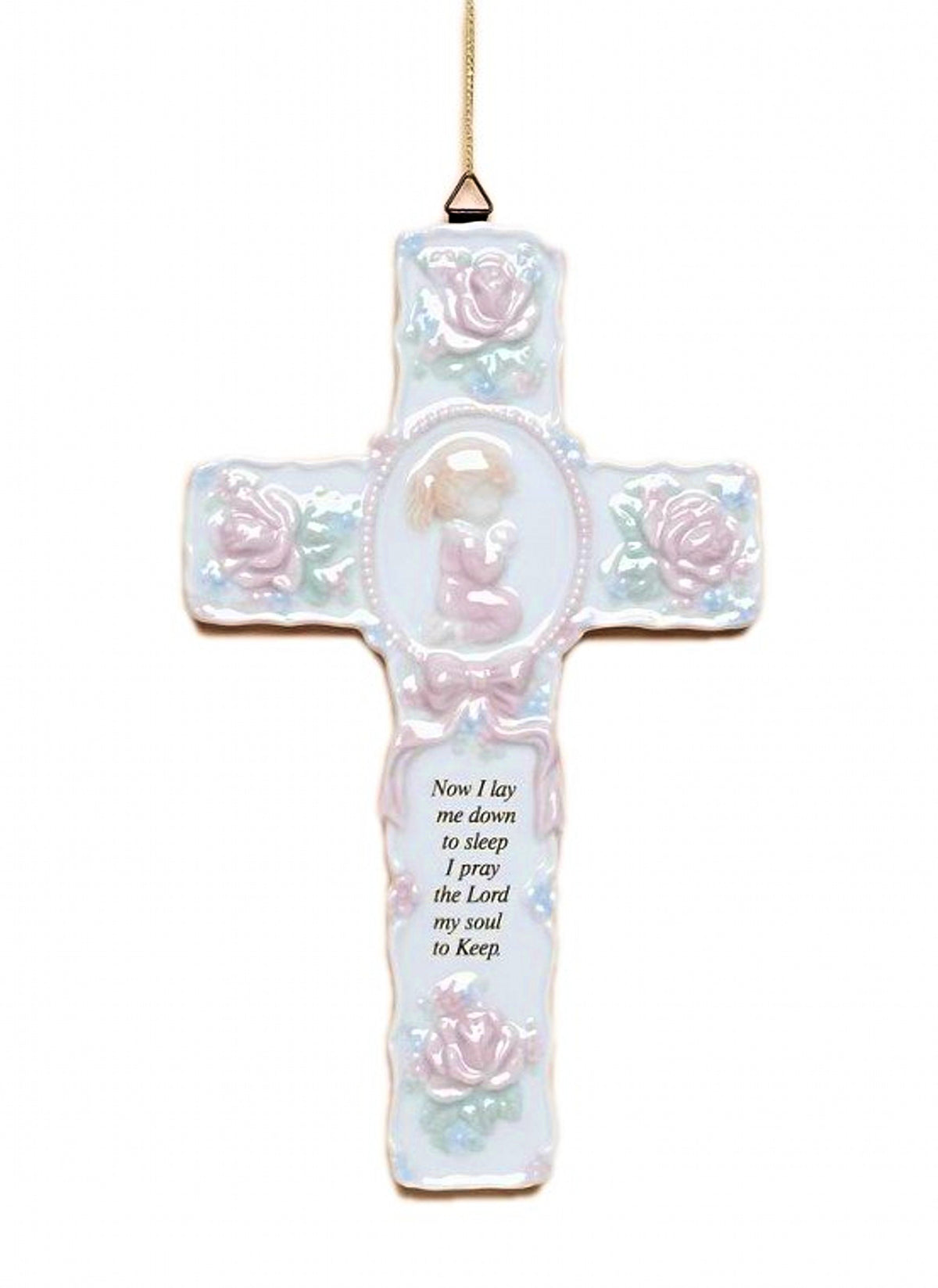 Cosmos Gifts Fine Porcelain Inspirational Cross with Praying Girl Figurine 8-3/4" H