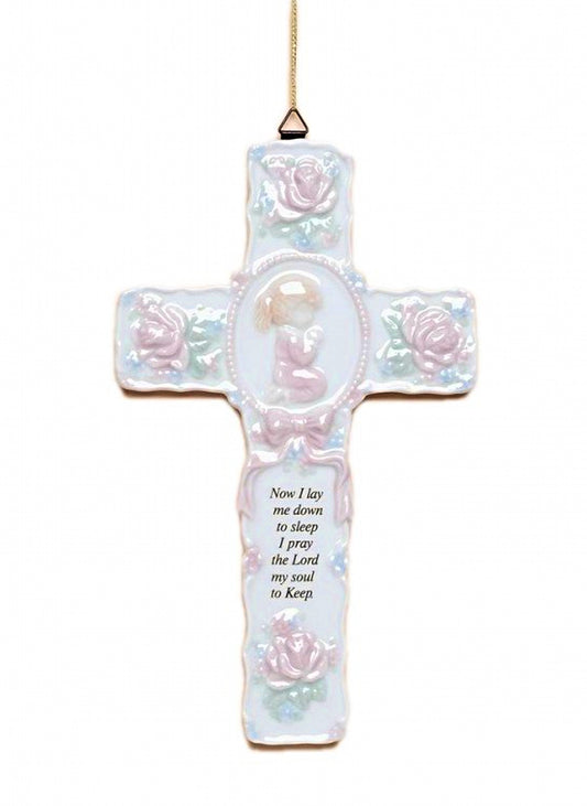 Cosmos Gifts Fine Porcelain Inspirational Cross with Praying Girl Figurine 8-3/4" H