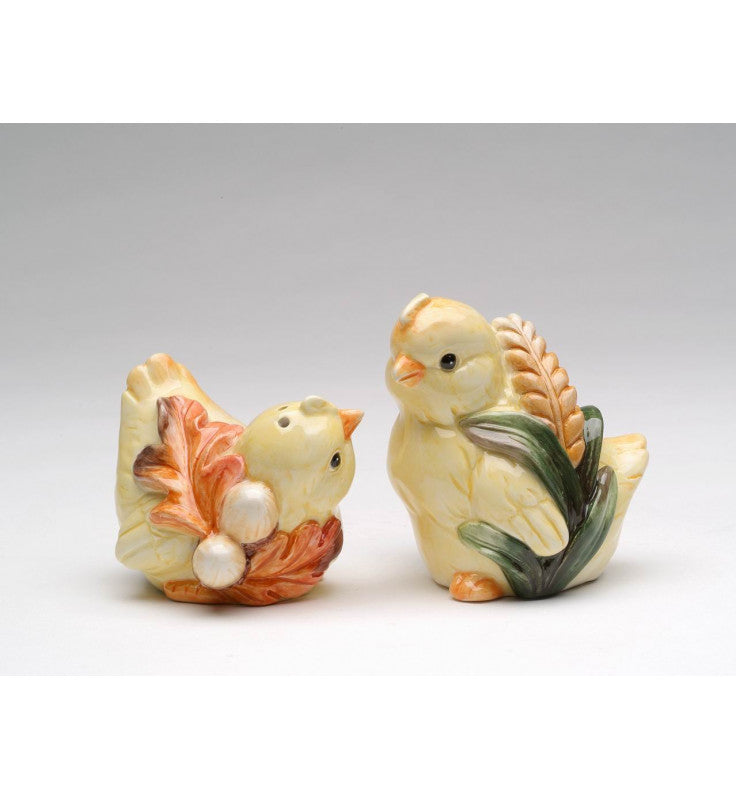 Cosmos Gifts Fine Ceramic Harvest Baby Chicks with Wheat and Acorn Design Salt & Pepper Shakers Set 3-1/8" H
