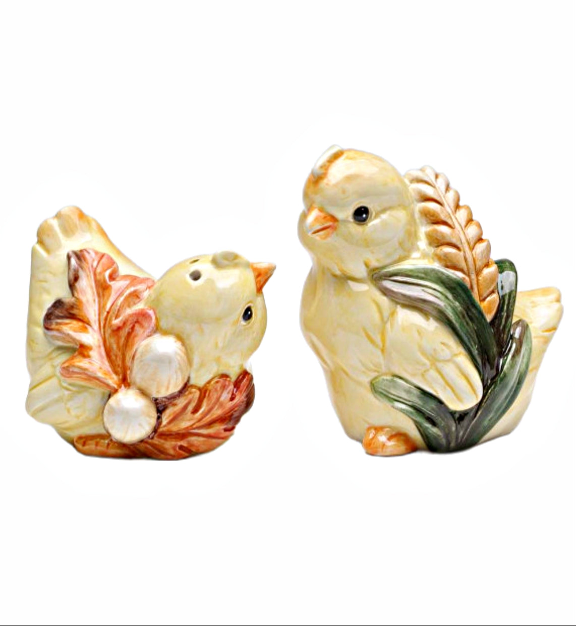 Cosmos Gifts Fine Ceramic Harvest Baby Chicks with Wheat and Acorn Design Salt & Pepper Shakers Set 3-1/8" H