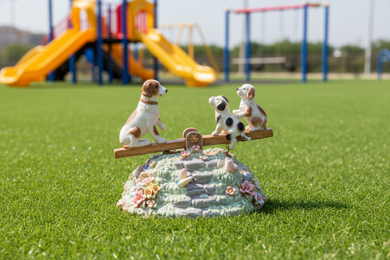 Cosmos Gifts Fine Porcelain Dog & Puppies Family Play Seesaw Music Box Figurine Plays Music Tune of Play Mates, 5 in