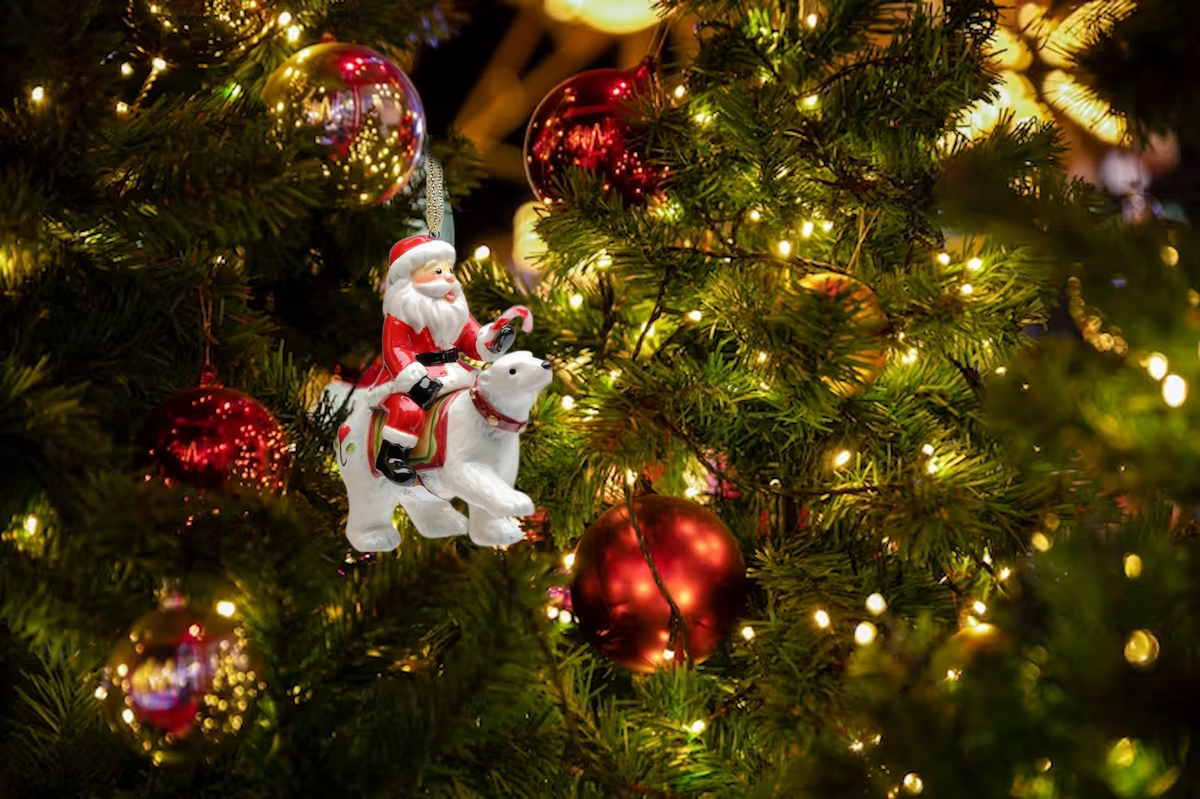 Cosmos Gifts Fine Ceramic North Pole Santa Riding Polar Bear Christmas Hanging Ornament 3.25" H