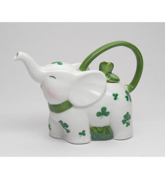 Cosmos Gifts Fine Porcelain Shamrock Elephant Teapot 7.25 In Green