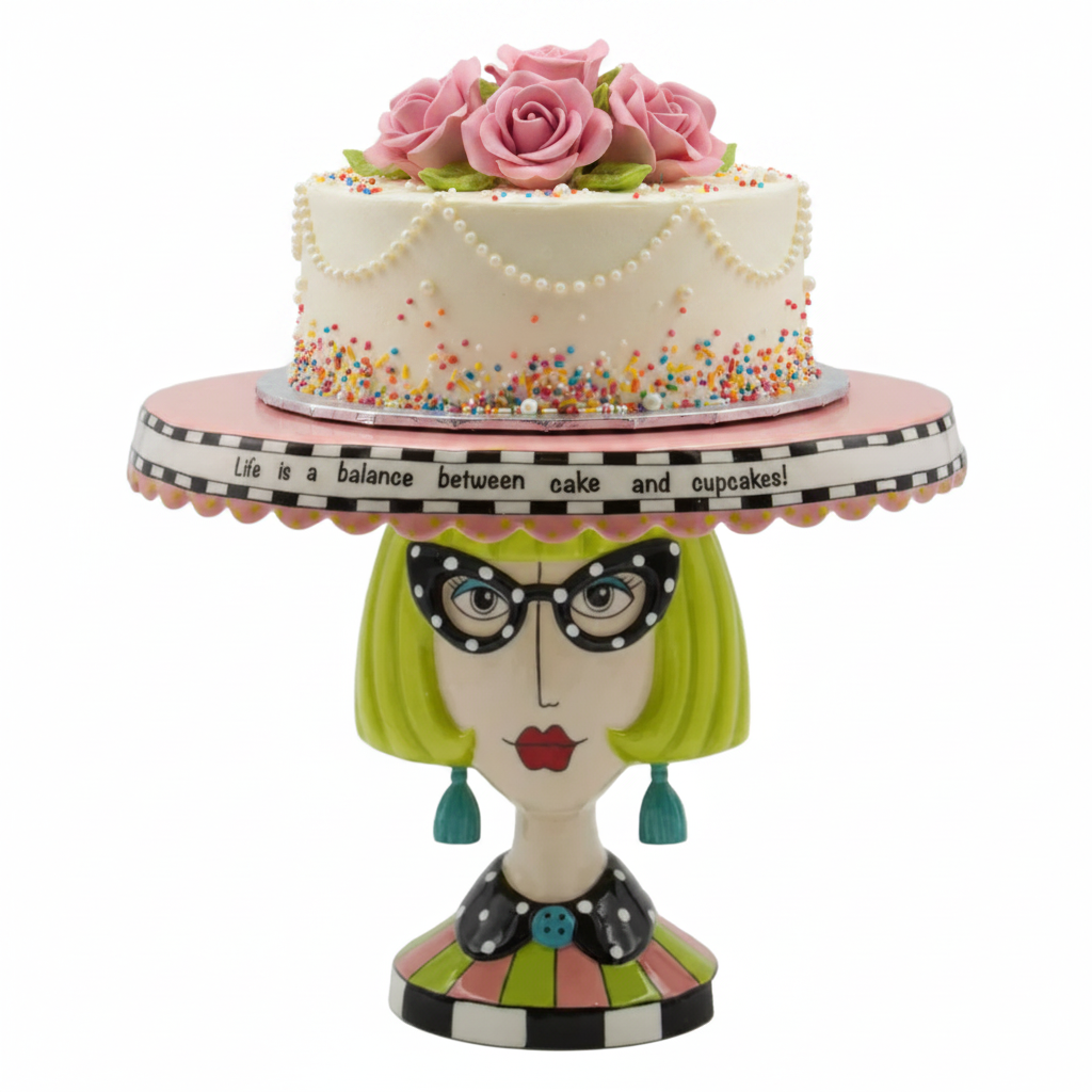 Cosmos Gifts Fine Ceramic Dollymama African American Lady Large Cake Stand 62622